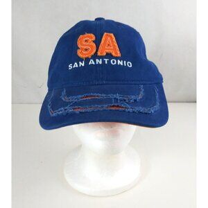 Jacobson SA San Antonio Blue Frayed Embroidered Adjustable Unisex Baseball Cap